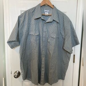 Wrangler Wrancher Shirt Big 3X Pearl Snap Short Sleeve Gray Diamond Print